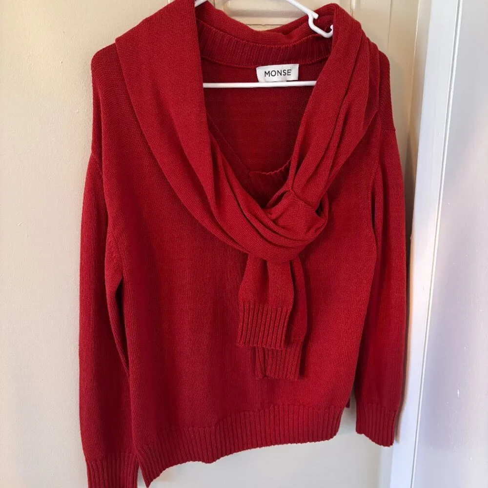 NWOT MONSE Cold Shoulder Merino Wool Knit Sweater in Terracotta - Picture 2 of 6